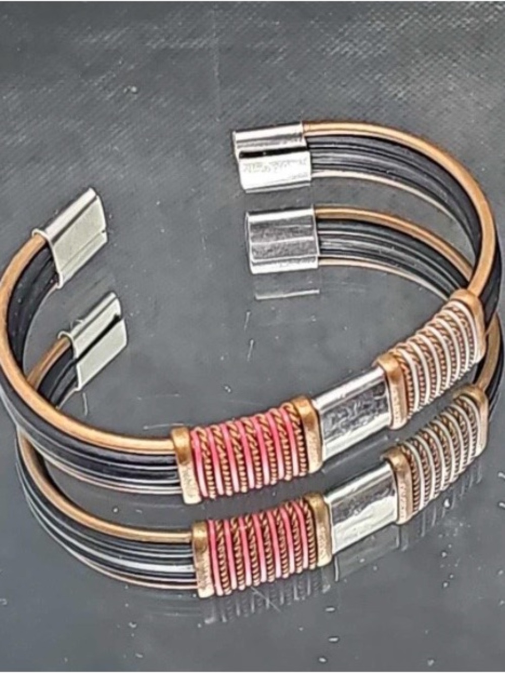 Mixed leather and metal adjustable cuff-Men/Women